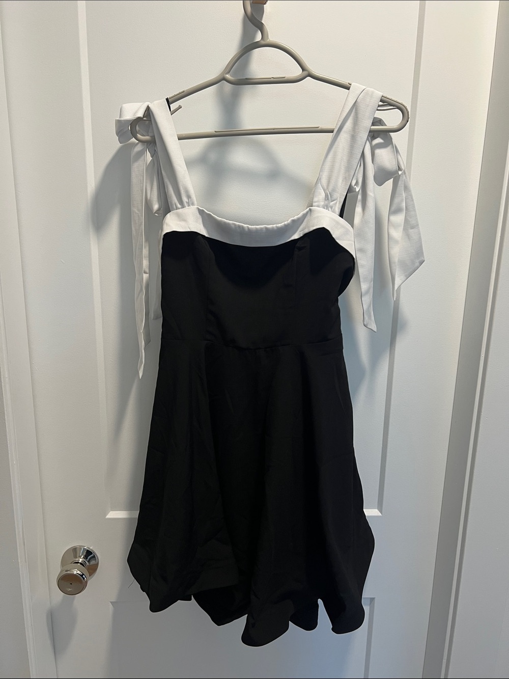 Short Black Dress with White Tie Shoulder Straps
